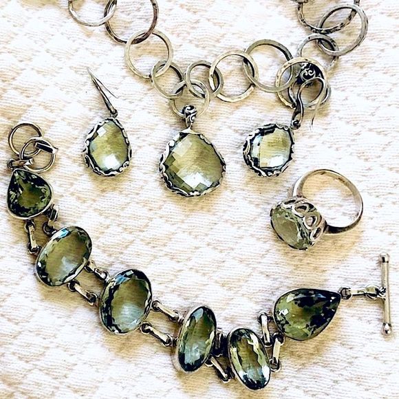LOIS HILL Green Amethyst Necklace&Earrings ARTISAN Green Amethyst Ring&Bracelet - Picture 1 of 16